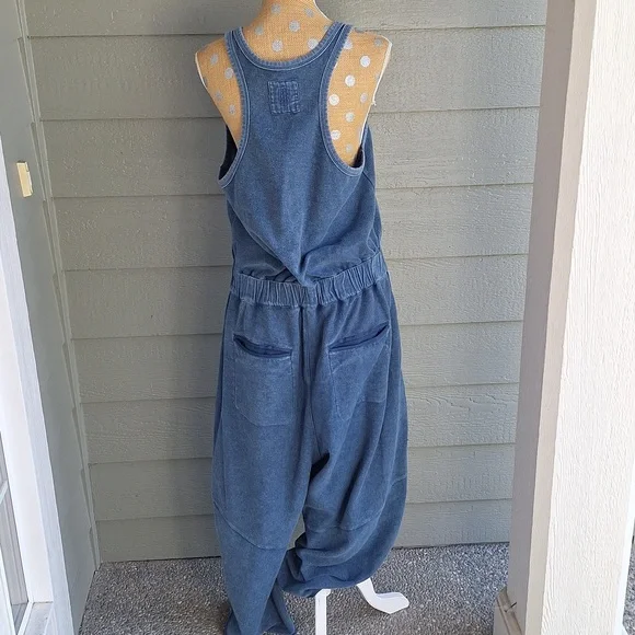 Free People FP Movement Timko XL Navy Blue Barrel Leg Athletic Sporty Jumpsuit - Picture 10 of 16